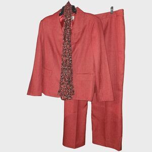 2pc Suit Set Blazer & Pants Deep Red Size 18 with Accent Scarf Womens 39W
